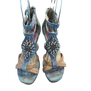 ⭐️ Women’s PoP Blue Wedge Beaded Sandals. Size 8.5